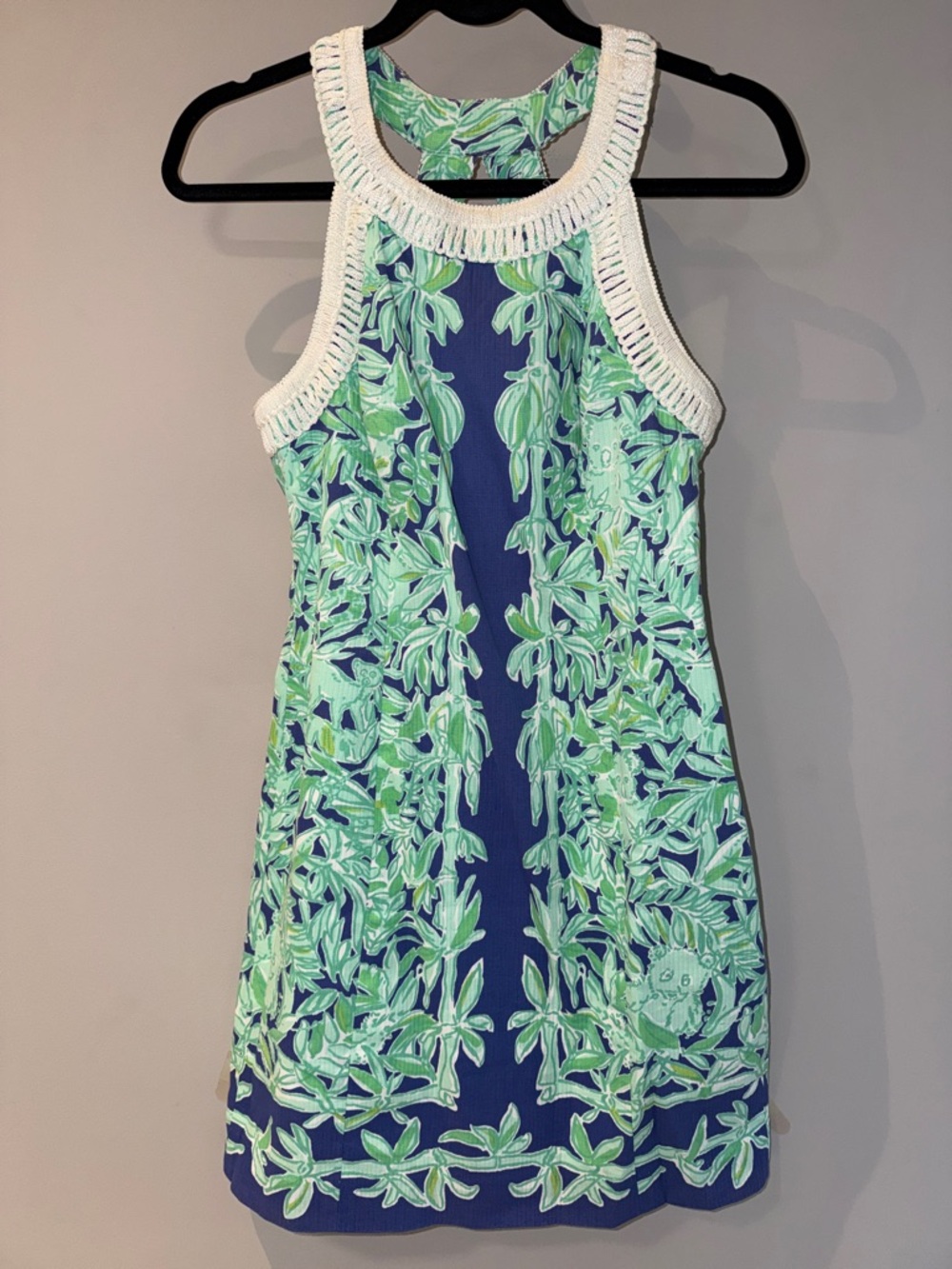 Lilly Pulitzer Navy & Mint Green Crocheted-Trim Mini Dress